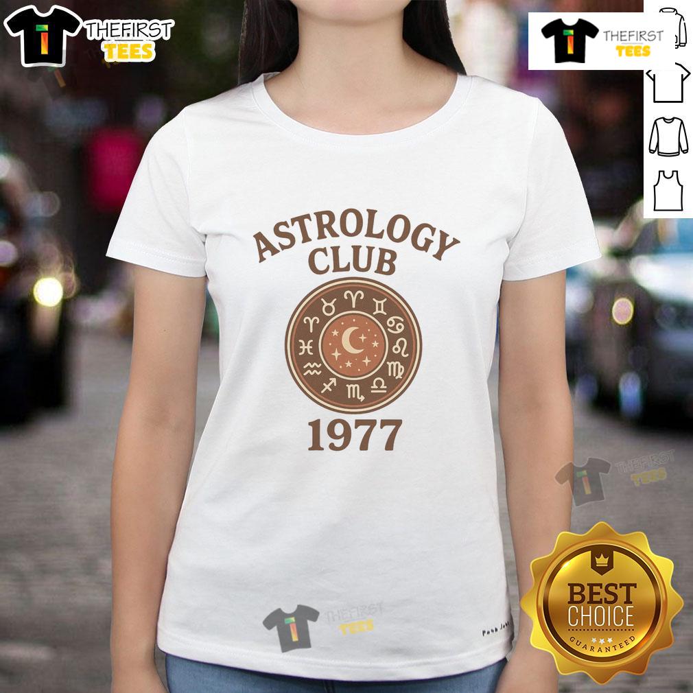 Good Astrology Club 1977 Retro Vintage Zodiac Ladies Tee 1977 retro vintage Zodiac ladies tee from Good Astrology Club featuring colorful astrological signs and a stylish design.