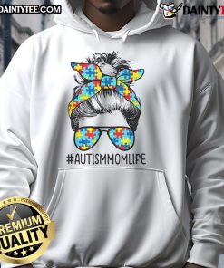 Good Autism Mom Life hoodie with messy bun, sunglasses, and bandana, perfect for Mother's Day celebration.