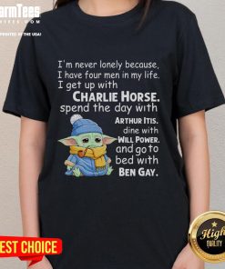 Cute Baby Yoda crying on a tee: 'I'm never lonely because I have four men in my life' - perfect for Star Wars fans.