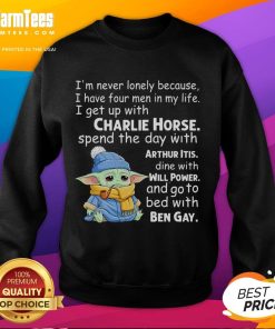 Alt Text: Adorable Baby Yoda crying on a sweatshirt with the quote about never being lonely, featuring a cozy design.