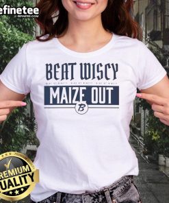 Good Beat Wiscy Maize Out logo on a stylish ladies tee, perfect for game day and casual wear.