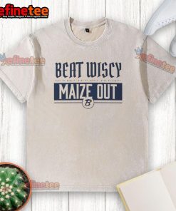 Alt Text: Good Beat Wiscy Maize Out logo on a washed t-shirt, perfect for casual wear and game day attire.