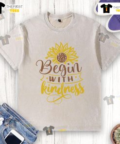 Good Begin With Kindness sunflower washed t-shirt featuring a vibrant sunflower design on soft fabric.