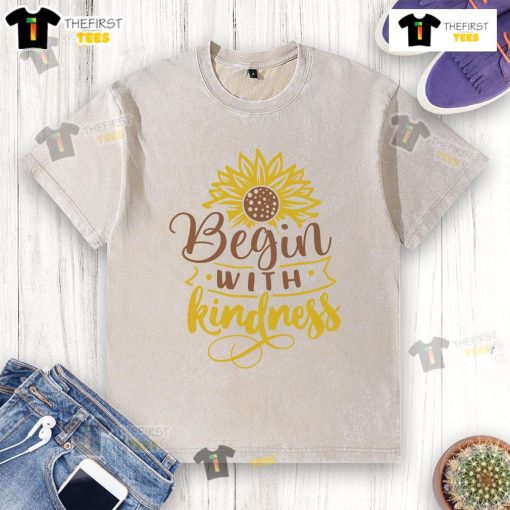 Good Begin With Kindness sunflower washed t-shirt featuring a vibrant sunflower design on soft fabric.