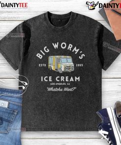 Vintage 1995 'Good Big Worms Ice Cream' washed t-shirt from Los Angeles, showcasing a fun design and retro style.