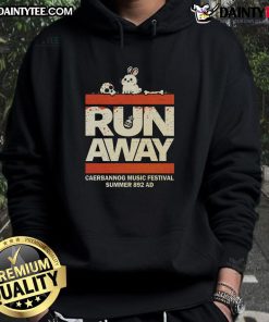 Good Caerbannog Music Festival hoodie featuring vibrant colors and festival logo, perfect for music lovers.
