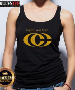 Caitlin Clark Was Here tank top featuring the CC logo, perfect for fans and sports enthusiasts.