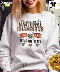 Good Champion Oklahoma State Cowboys White 2025 Golf National Champions Sweatshirt, featuring team logo and championship design.