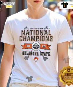 Good Champion Oklahoma State Cowboys White 2025 Golf National Champions T-Shirt showcasing team pride and victory.