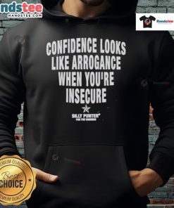 Stylish 'Good Confidence Looks Like Arrogance' hoodie on a model, showcasing the Silly Punter brand's unique design.