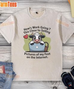 Alt Text: Good Cow t-shirt featuring quirky design about selling feet pictures online, perfect for humorous fashion lovers.