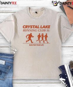 Good Crystal Lake Running Club 'Run For Your Life' Est. 1980 washed t-shirt, perfect for runners and fitness enthusiasts.
