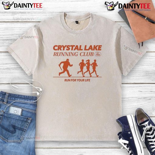 Good Crystal Lake Running Club 'Run For Your Life' Est. 1980 washed t-shirt, perfect for runners and fitness enthusiasts.