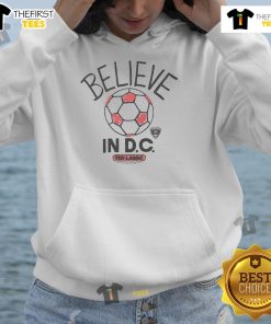 Good D.C. United Homage MLS x Ted Lasso Believe Hoodie featuring vibrant design and team logo, perfect for fans.