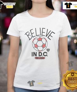 Good D.C. United Homage MLS x Ted Lasso Believe Ladies Tee featuring vibrant graphics and comfortable fit for fans.
