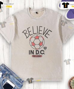 Alt Text: Good D.C. United Homage MLS x Ted Lasso Believe Washed T-Shirt featuring vibrant logo and comfortable fit.