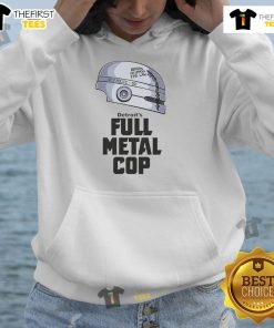 Good Detroit's Full Metal Cop Hoodie displayed on a mannequin, showcasing its unique design and urban style.