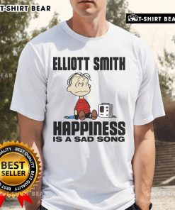 Good Elliott Smith Happiness Is A Sad Song Peanuts T-Shirt featuring a whimsical design with iconic characters and lyrics.