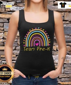 Good First Day of Team Pre-K Squad Crew wearing rainbow tank tops, smiling and ready for a fun school year ahead.