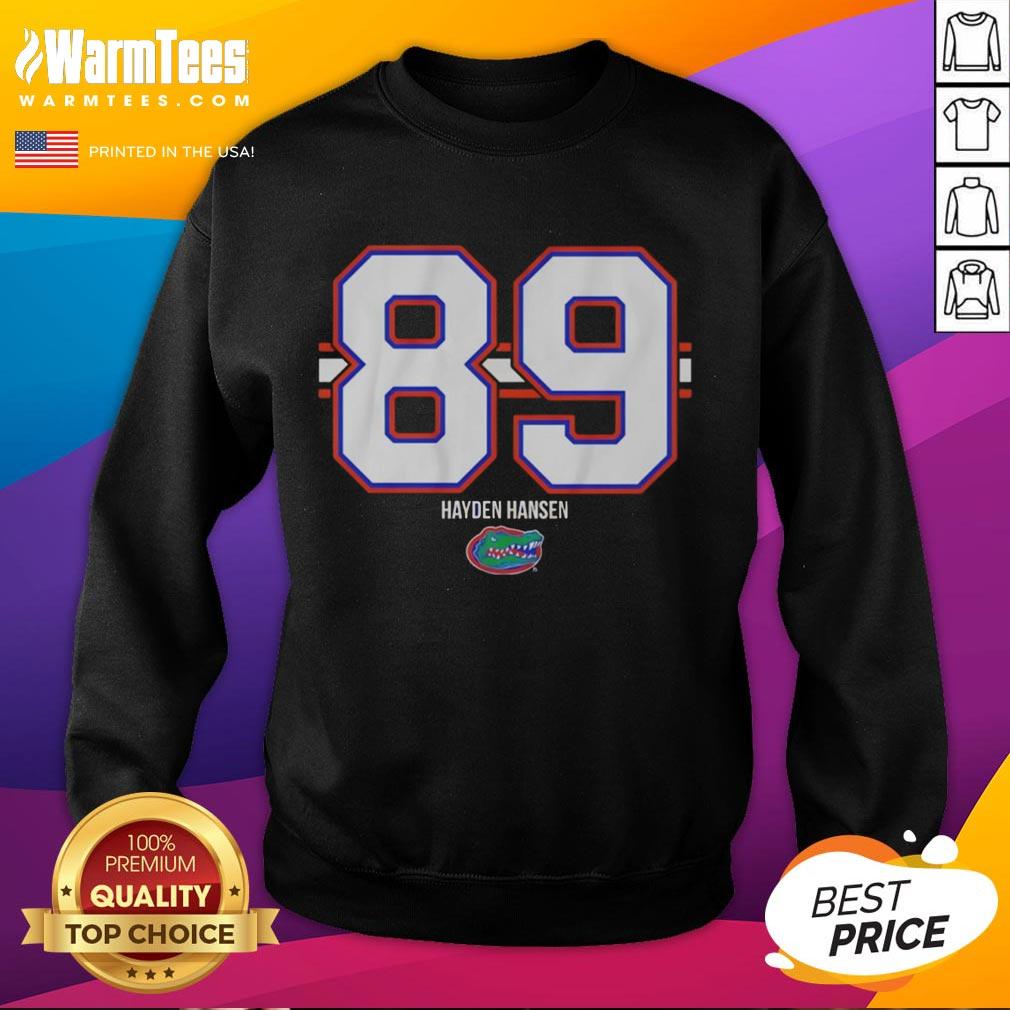 Good Florida Gators Football Hayden Hansen 89 Stripe Sweatshirt Hayden Hansen wearing a Florida Gators football stripe sweatshirt, showcasing team spirit and style.