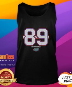 Hayden Hansen wearing a striped Florida Gators football tank top, showcasing team spirit and style.