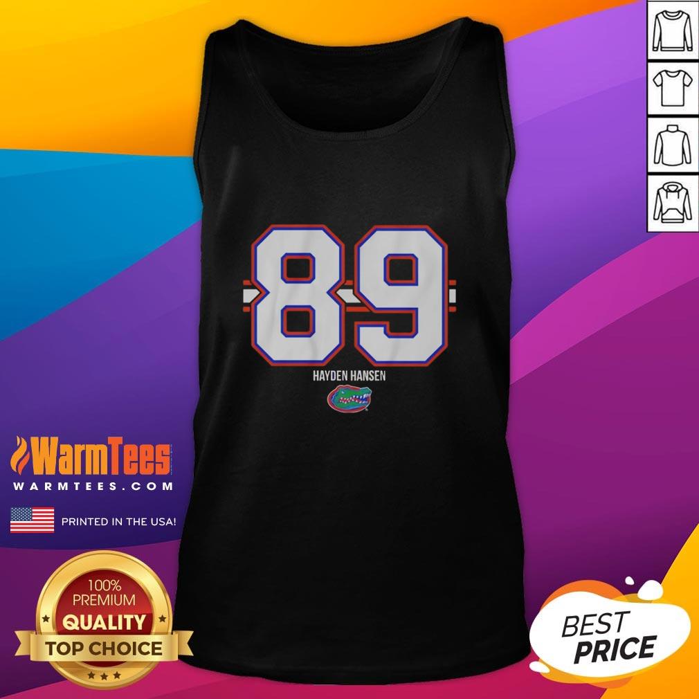 Good Florida Gators Football Hayden Hansen 89 Stripe Tank Top Hayden Hansen wearing a striped Florida Gators football tank top, showcasing team spirit and style.
