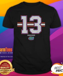 Alt Text: Good Florida Gators Football Jadan Baugh Number 13 Stripe T-Shirt featuring team colors and stylish design.