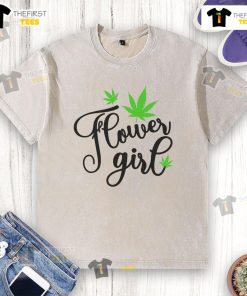 Alt Text: Good Flower Girl Cannabis Leaf washed t-shirt featuring a vibrant cannabis leaf design on a casual tee.
