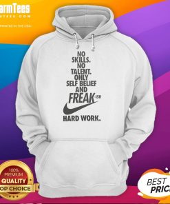 Giannis Antetokounmpo in a hoodie reading No Skills, No Talent, Only Self-Belief and Freakish Hard Work.