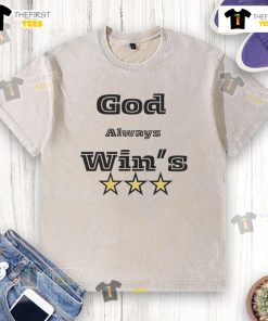 Good God Always Win 3 Star Washed T-Shirt featuring a stylish design in soft fabric, perfect for casual wear.