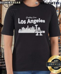 Alt Text: Los Angeles Dodgers skyline ladies tee featuring vibrant graphics and stylish design for Dodgers fans.