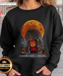 Good Halloween is Coming Game of Thrones parody sweatshirt featuring Iron Throne pumpkin skull bear design.