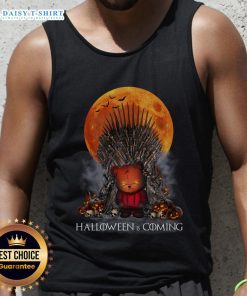 Good Halloween is Coming Game of Thrones parody tank top featuring Iron Throne, pumpkin, and skull design.