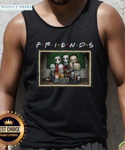 Good Horror Friends tank top featuring a mashup of iconic scary movie characters in a fun parody design.