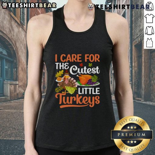 Cute little turkeys tank top with a playful design, perfect for Thanksgiving outfits and turkey lovers. Good I Care!