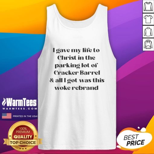 Tank top with 'Good I Have My Life to Christ' design in Cracker Barrel parking lot, perfect for casual Christian wear.