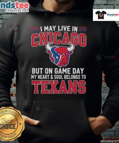 Alt Text: Fan wearing a Houston Texans hoodie in Chicago, showcasing loyalty on game day with team spirit.