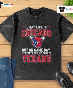 Houston Texans washed t-shirt, perfect for fans living in Chicago, showcasing team pride on game day.