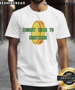 Good Insert Coin To Continue Gold Pixel T-Shirt featuring retro gaming design in vibrant colors, perfect for gamers.