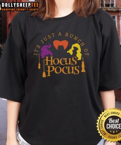 Alt Text: Good It's Just A Bunch Of Hocus Pocus Ladies Tee featuring iconic characters from the classic Halloween movie.