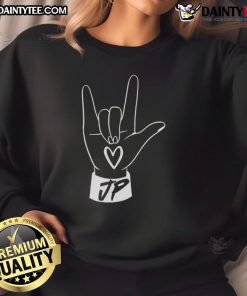 Alt Text: Good Jack Passion I Love You hand sign sweatshirt featuring a stylish design and vibrant colors, perfect for casual wear.
