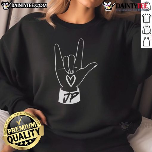Alt Text: Good Jack Passion I Love You hand sign sweatshirt featuring a stylish design and vibrant colors, perfect for casual wear.