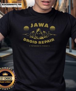 Alt Text: Good Jawa Robot Repair Tatooine's Finest T-Shirt featuring a playful Jawa graphic and vibrant colors for Star Wars fans.