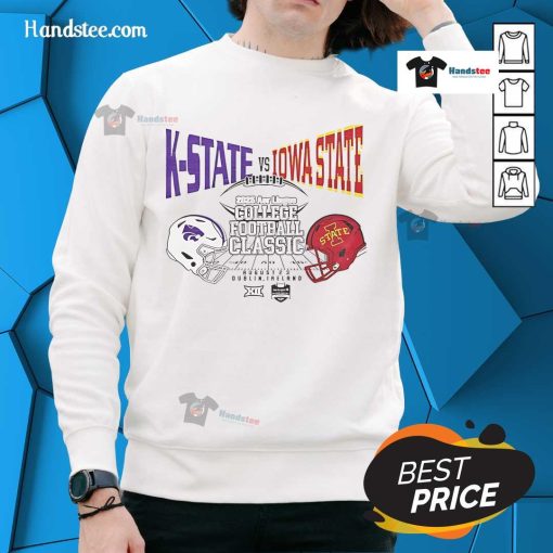 Good Kansas State vs Iowa State College Football Classic 2025 sweatshirt featuring team logos and vibrant colors.