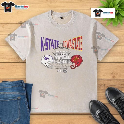 Good Kansas State vs Iowa State College Football Classic 2025 washed t-shirt featuring team logos and vibrant colors.