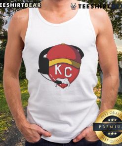 Red Kansas City Chiefs tank top featuring a heart-shaped mustache design, perfect for fans and game day attire.