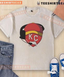 Red Kansas City Chiefs washed t-shirt featuring a mustache heart design, perfect for fans celebrating their team spirit.