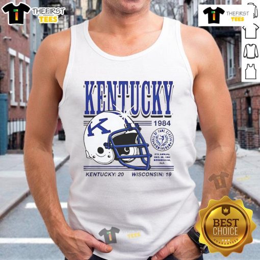 1984 Kentucky Wildcats helmet graphic on a tank top, celebrating Kentucky 20, Wisconsin 19 game victory.