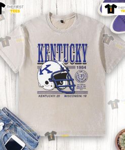 1984 Kentucky Wildcats helmet graphic on a washed t-shirt, celebrating the Kentucky 20, Wisconsin 19 football game.