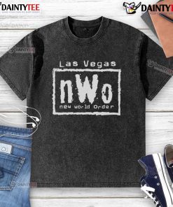 Good Las Vegas nWo New World Order washed t-shirt featuring iconic logo and casual style for wrestling fans.